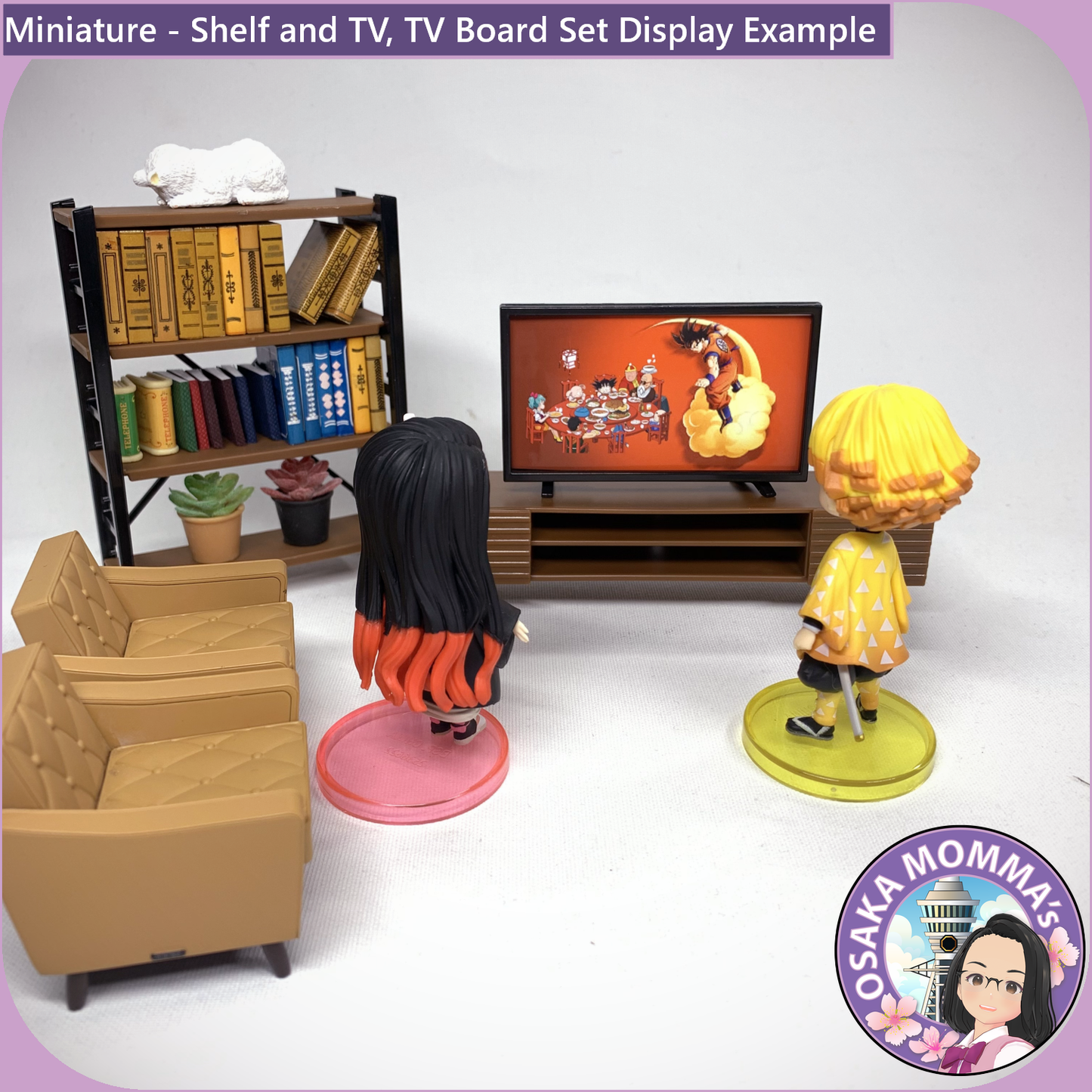 1/12 Scale Book Shelf & TV, TV Board Set Brown Color