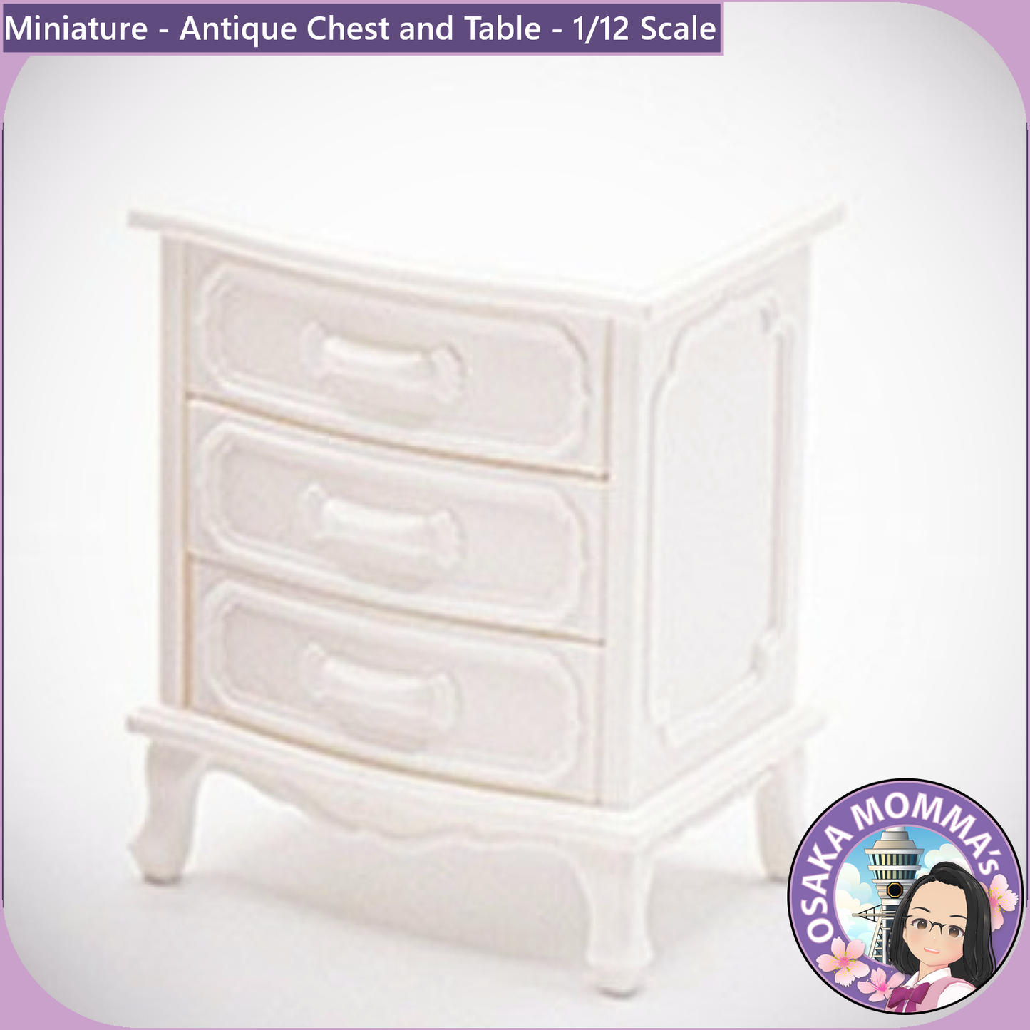 1/12 Scale Antique Chest and Table Set White Color