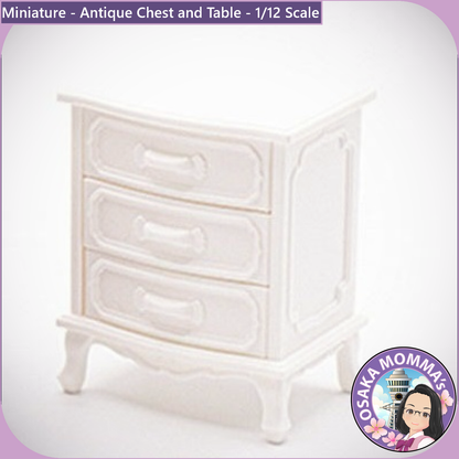 1/12 Scale Antique Chest and Table Set White Color