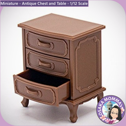 1/12 Scale Antique Chest and Table Set Brown Color