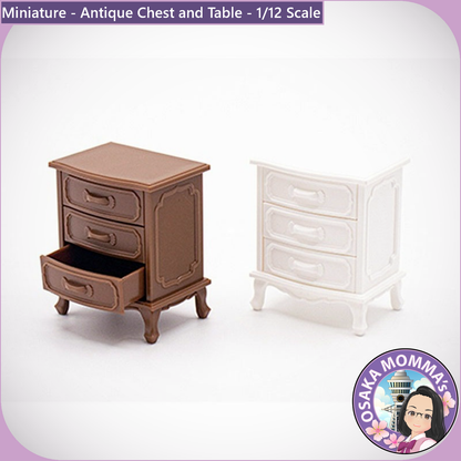 1/12 Scale Antique Chest and Table Set White Color