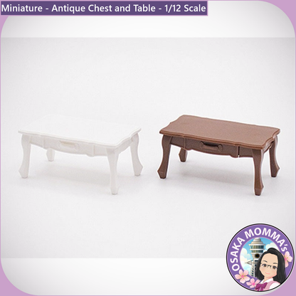 1/12 Scale Antique Chest and Table Set White Color