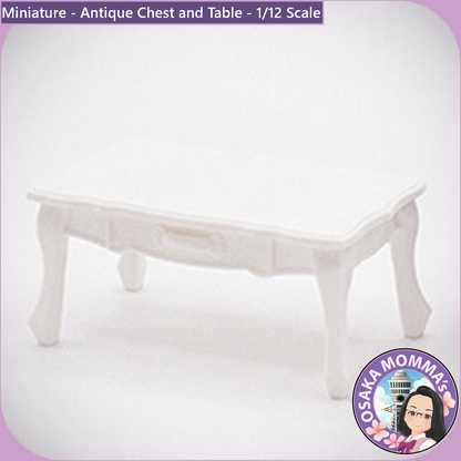 1/12 Scale Antique Chest and Table Set White Color