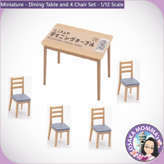 Miniature - Dining Table & 4 Chair Set Blue Color - 1/12 Scale