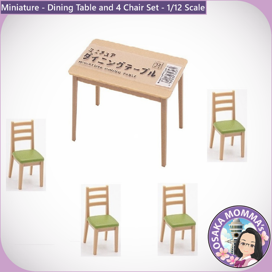 Miniature - Dining Table & 4 Chair Set Green Color - 1/12 Scale