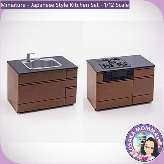 Miniature - Kitchen Sink & Gas Table (Brown) - 1/12 Scale