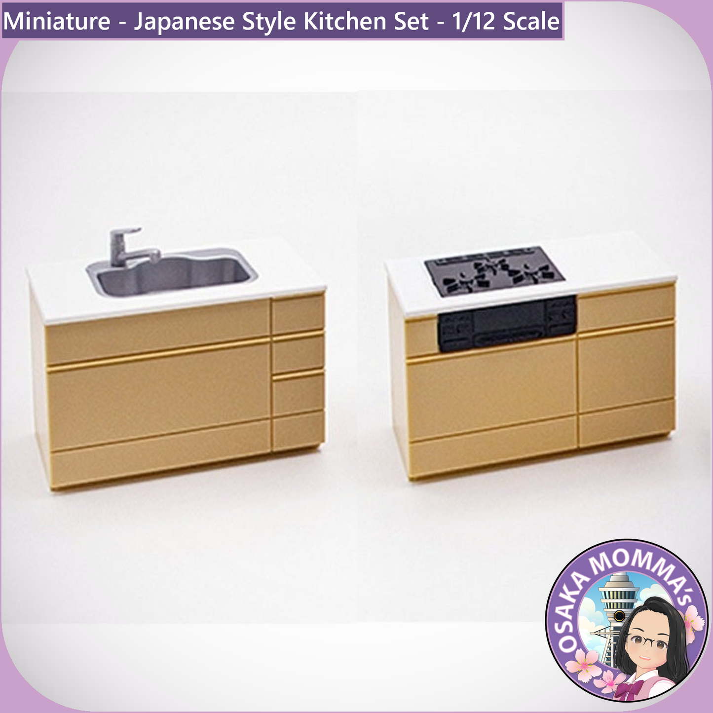 1/12 Scale Kitchen Sink & Gas Table (Beige)